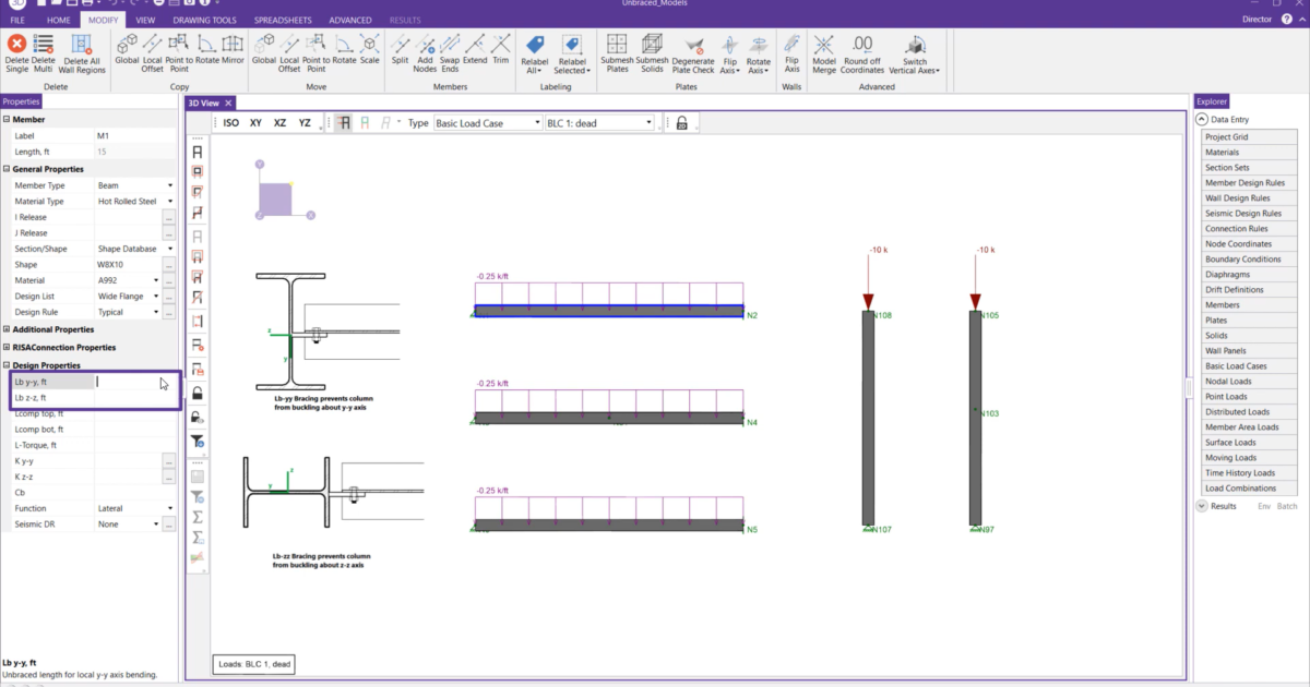 RISA Understanding Unbraced Length in RISA3D