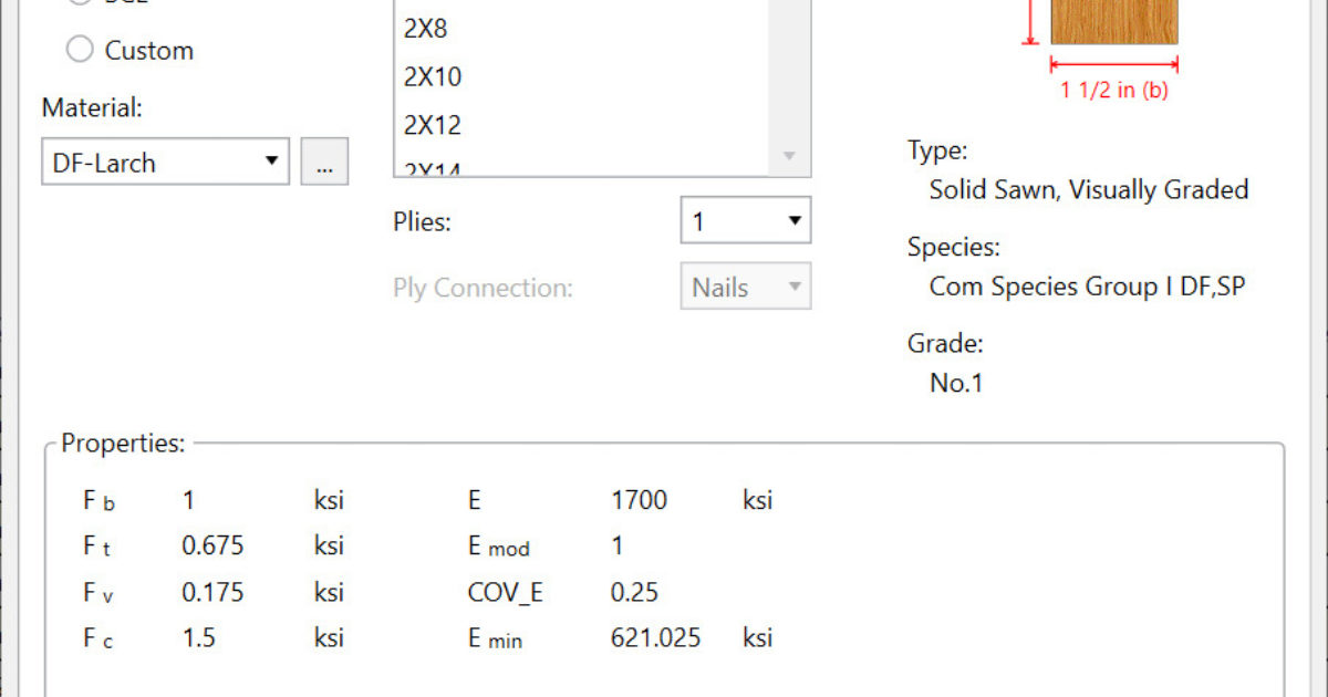 RISA How to View Wood Design Values