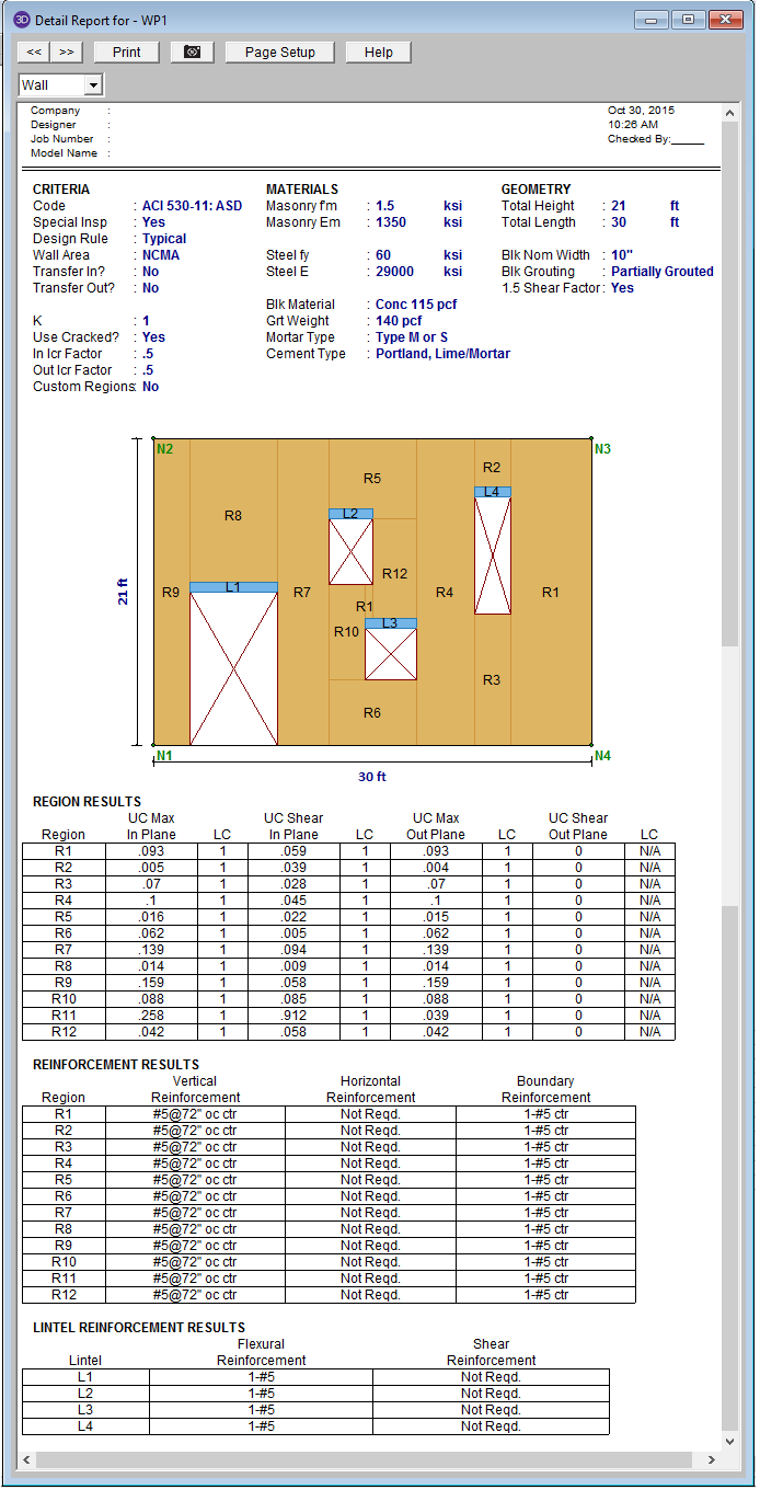 risa 3d wall panels stress output