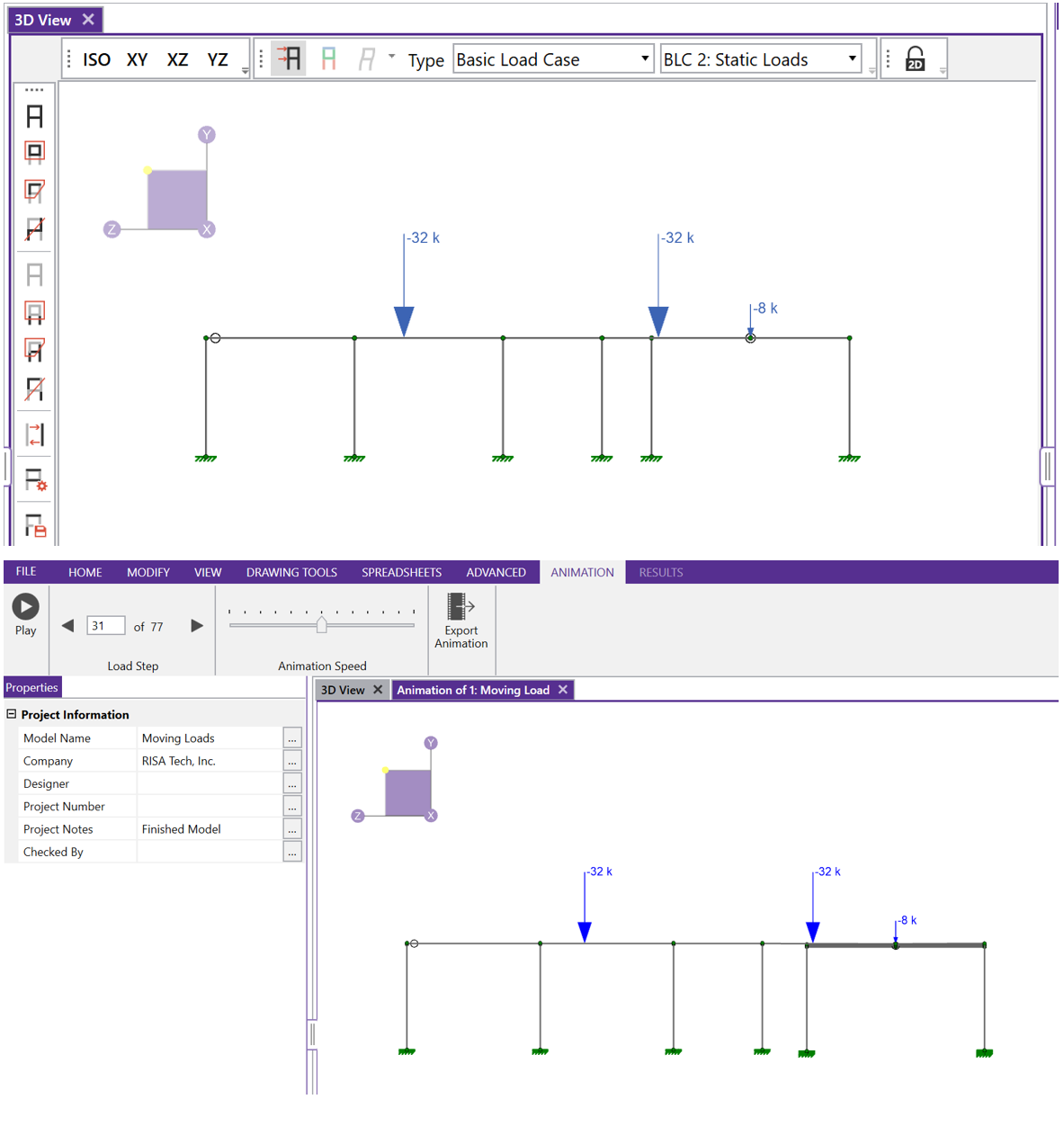 risa 3d moving load