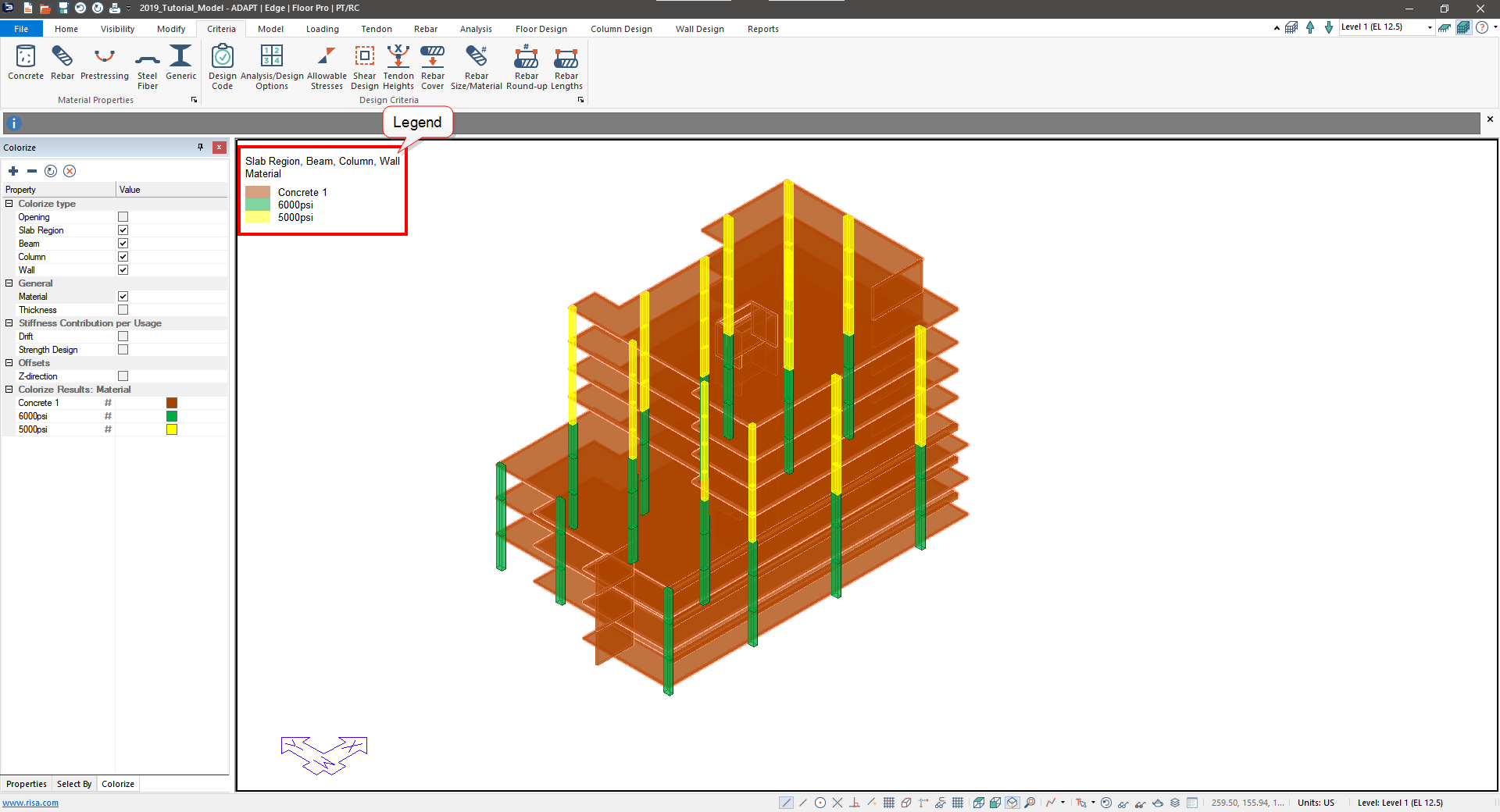 Color selections in the panel are displayed in the model view