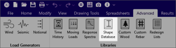 Advanced ribbon toolbar, choose Shape Database icon