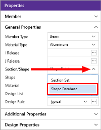 Properties panel - choose Shape Database from Section/Shape