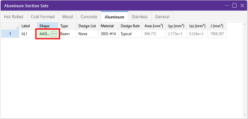 Section Sets spreadsheet - Aluminum tab, click on the Shape ellipsis button