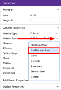 Properties panel - choose Material Type