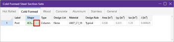 Section Sets spreadsheet - Cold Formed tab, click on the Shape ellipsis button