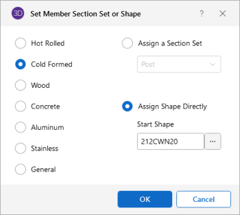 Set Member Section Set or Shape, Cold Formed selected