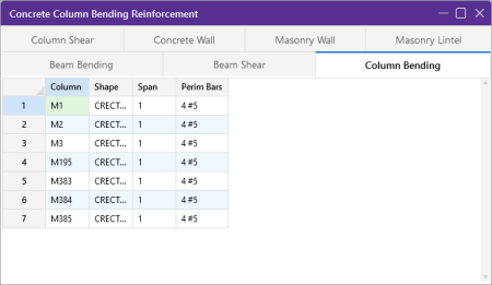 Concrete Column Bending Reinforcement spreadsheet