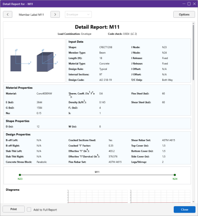 Detail Report for Concrete Member