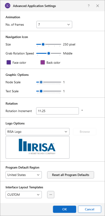 Advanced Application Settings window