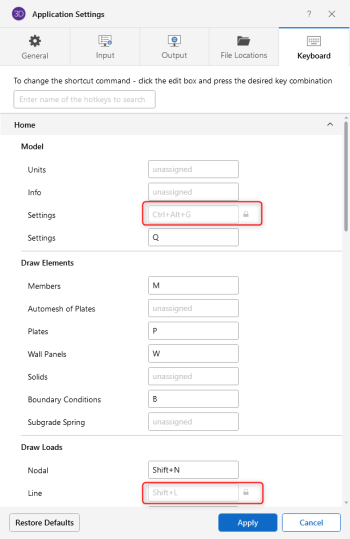 Application Settings window, Output tab