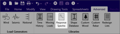 Resposne Spectra icon on the Advanced ribbon toolbar