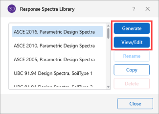 Click Generate or View/Edit in the Response Spectra Library window