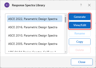 Click Generate or View/Edit in the Response Spectra Library window