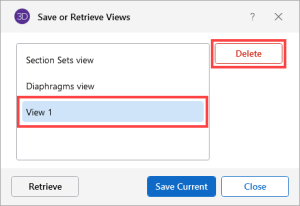 Save or Retrieve Views window, Delete a view