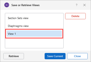 Save or Retrieve Views window displaying saved views