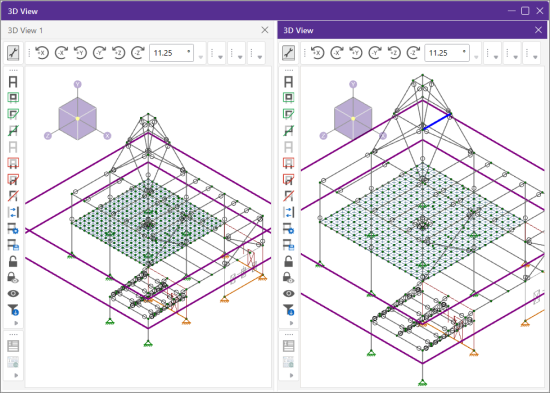 Two 3D View windows tiled together in workspace