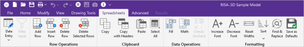 Spreadsheet ribbon toolbarafter choosing a Data Entry spreadsheet