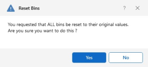 Reset All Bins confirmation message